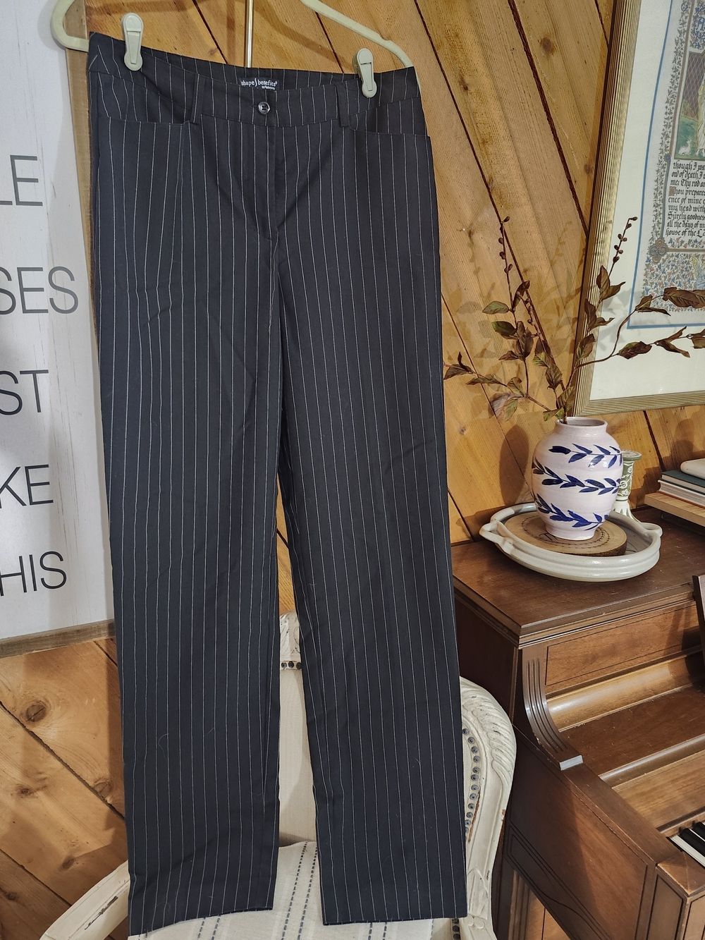 Shape Benefits by Chadwick's Pinstripe Pants Black 10T Luxury Capsule Wardrobe - Picture 3 of 5